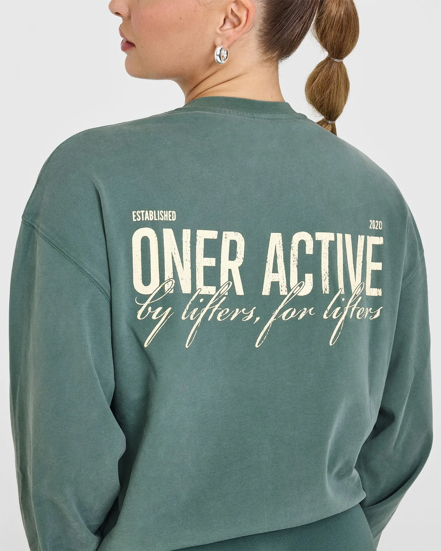 Oversized Graphic Washed Long Sleeve Top | Iced Green sold by Oner Active product image thumbnail 5