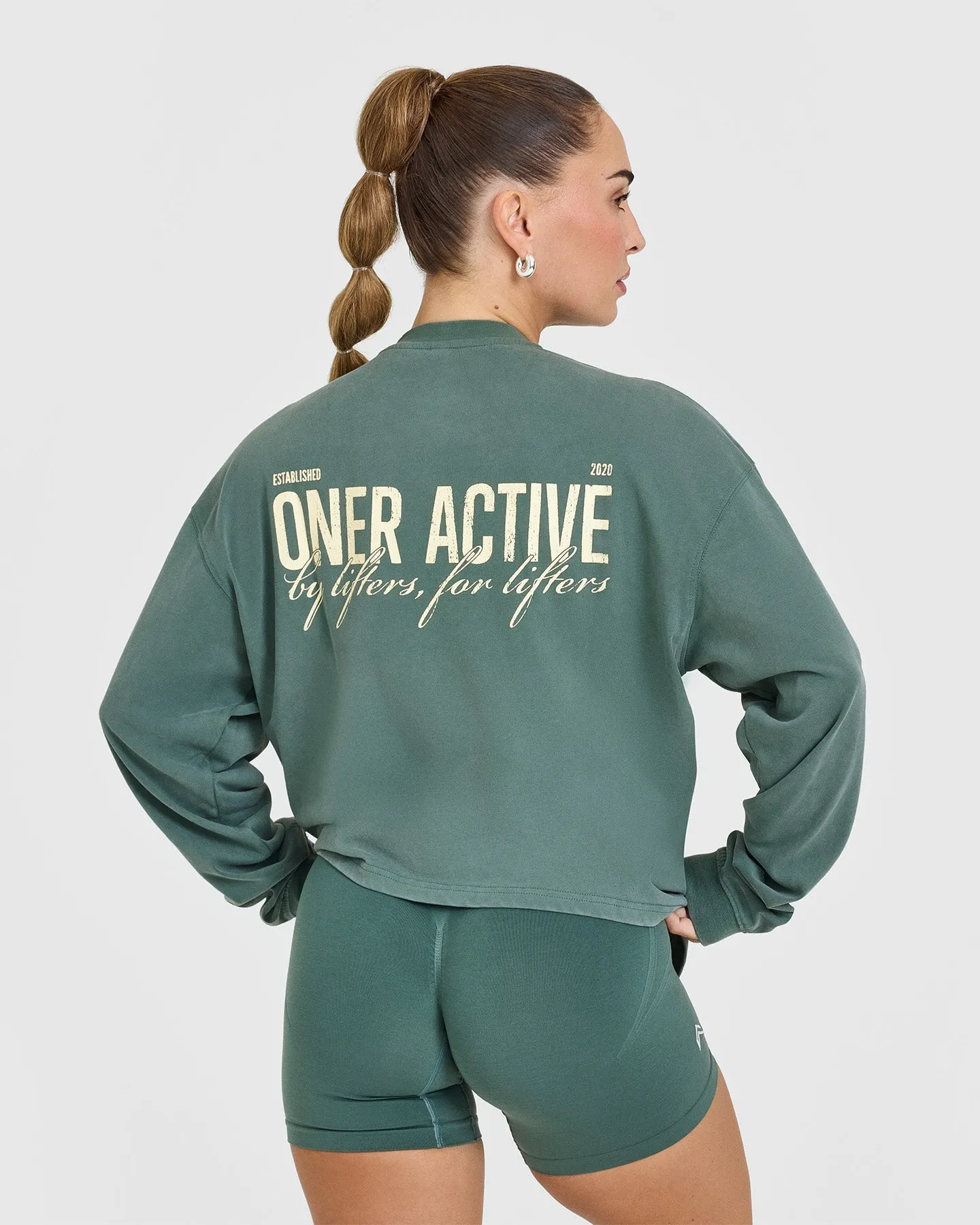 Oversized Graphic Washed Long Sleeve Top | Iced Green sold by Oner Active product image thumbnail 2