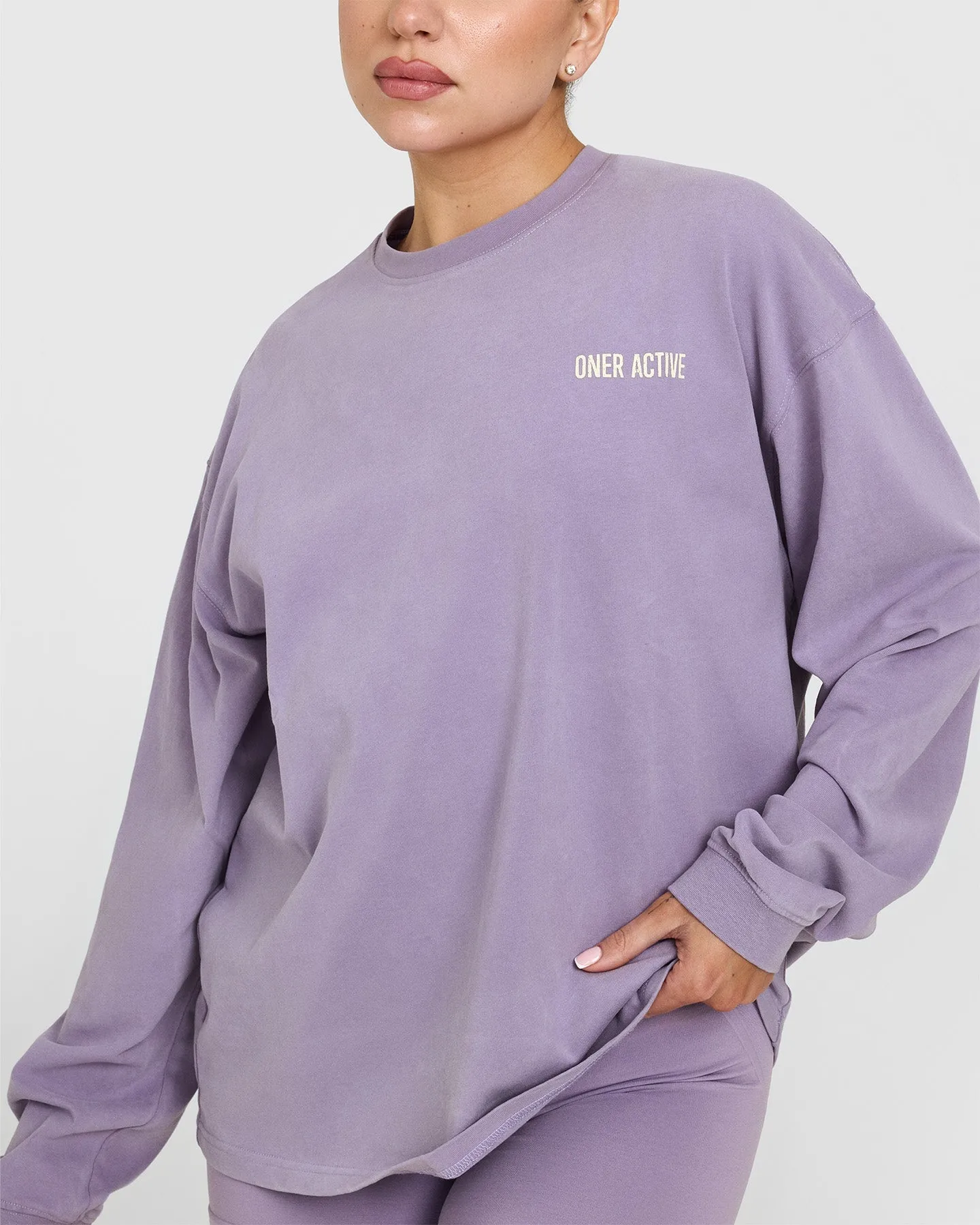 Oversized Graphic Washed Long Sleeve Top | Soft Purple sold by Oner Active product image thumbnail 4