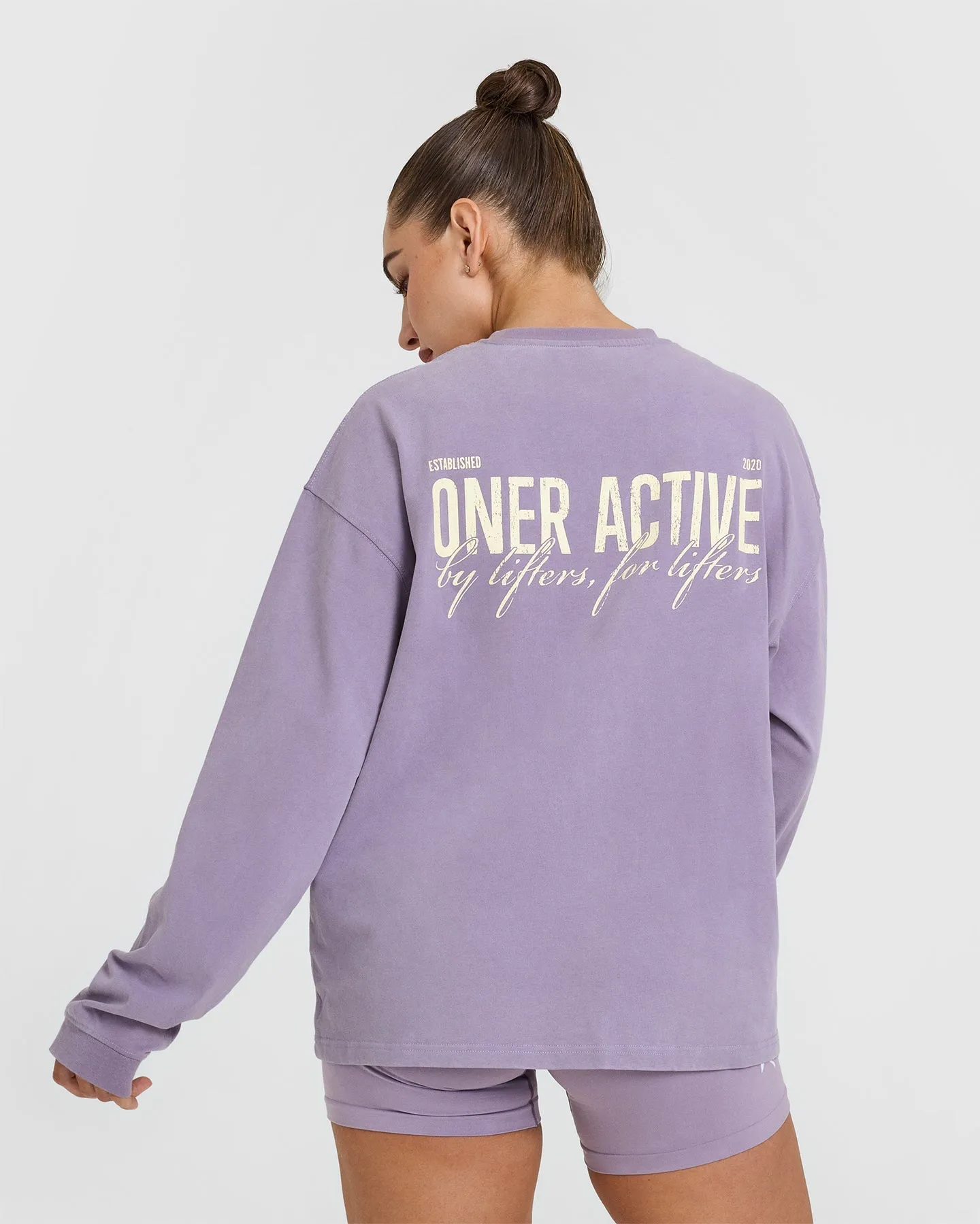 Oversized Graphic Washed Long Sleeve Top | Soft Purple sold by Oner Active product image thumbnail 2