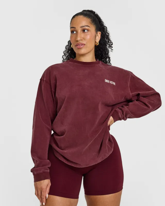 Oversized Graphic Washed Long Sleeve Top | Rosewood sold by Oner Active