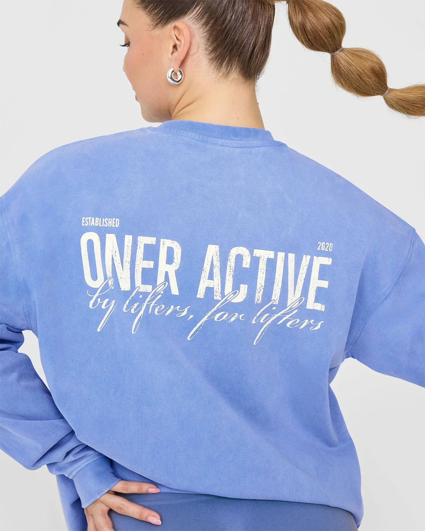 Oversized Graphic Washed Long Sleeve Top | Glaucous Blue sold by Oner Active product image thumbnail 5