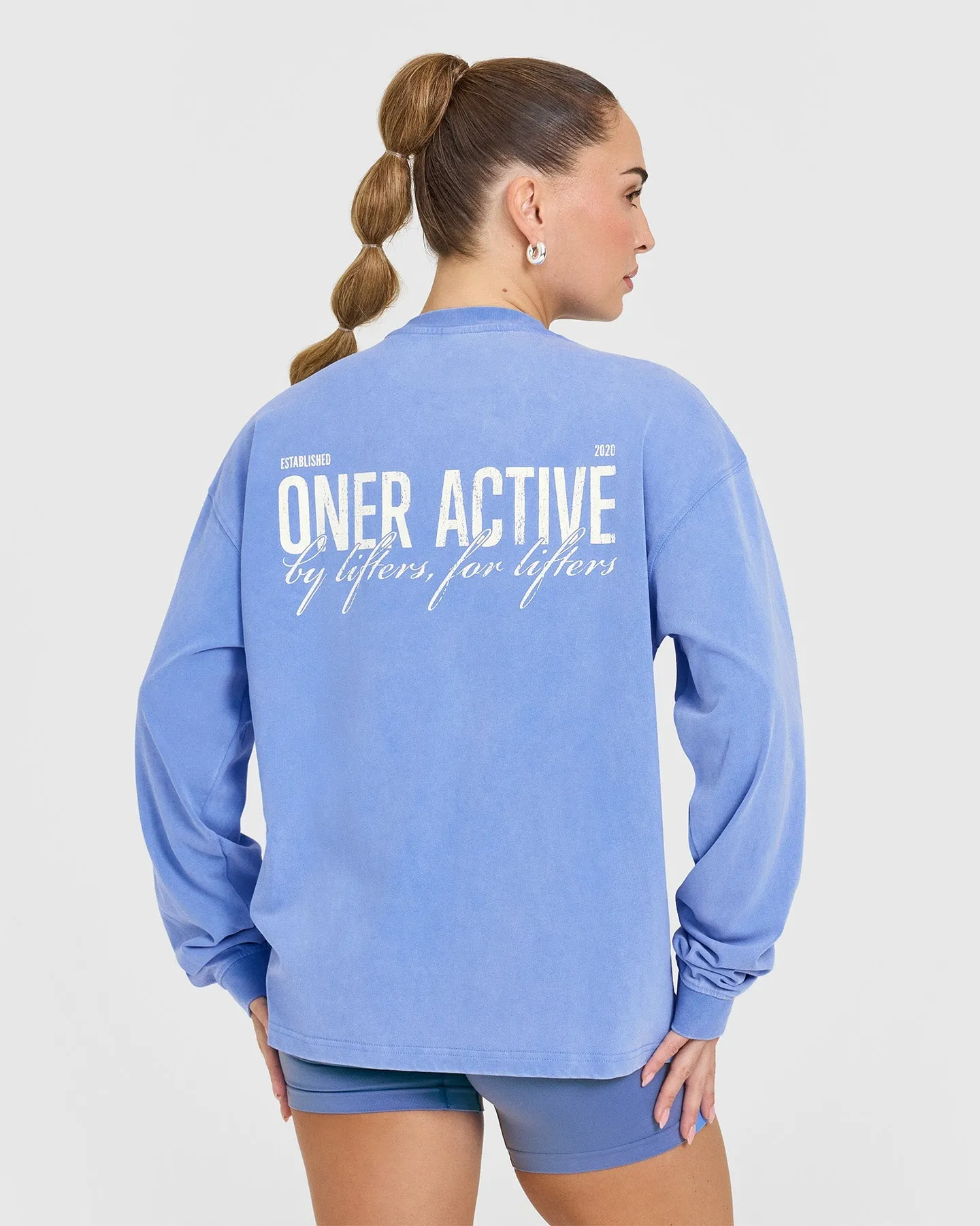 Oversized Graphic Washed Long Sleeve Top | Glaucous Blue sold by Oner Active product image thumbnail 2