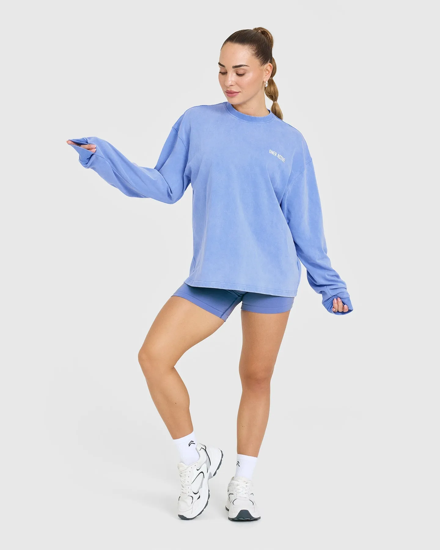 Oversized Graphic Washed Long Sleeve Top | Glaucous Blue sold by Oner Active product image thumbnail 3