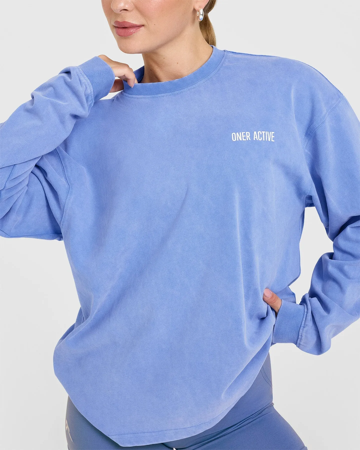 Oversized Graphic Washed Long Sleeve Top | Glaucous Blue sold by Oner Active product image thumbnail 4