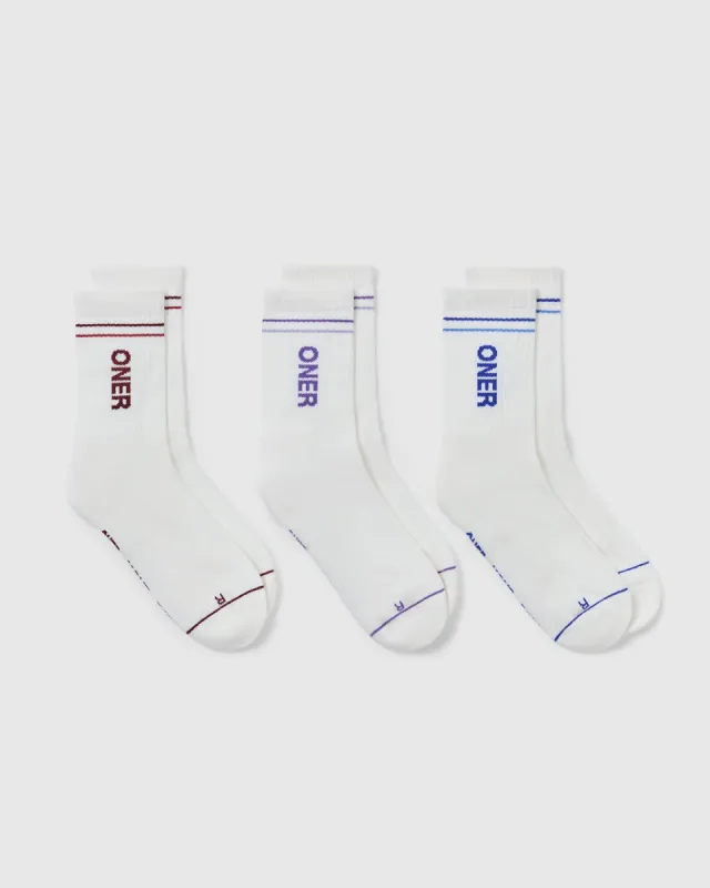 Oner Crew Socks 3 Pack | Off White/Multi sold by Oner Active