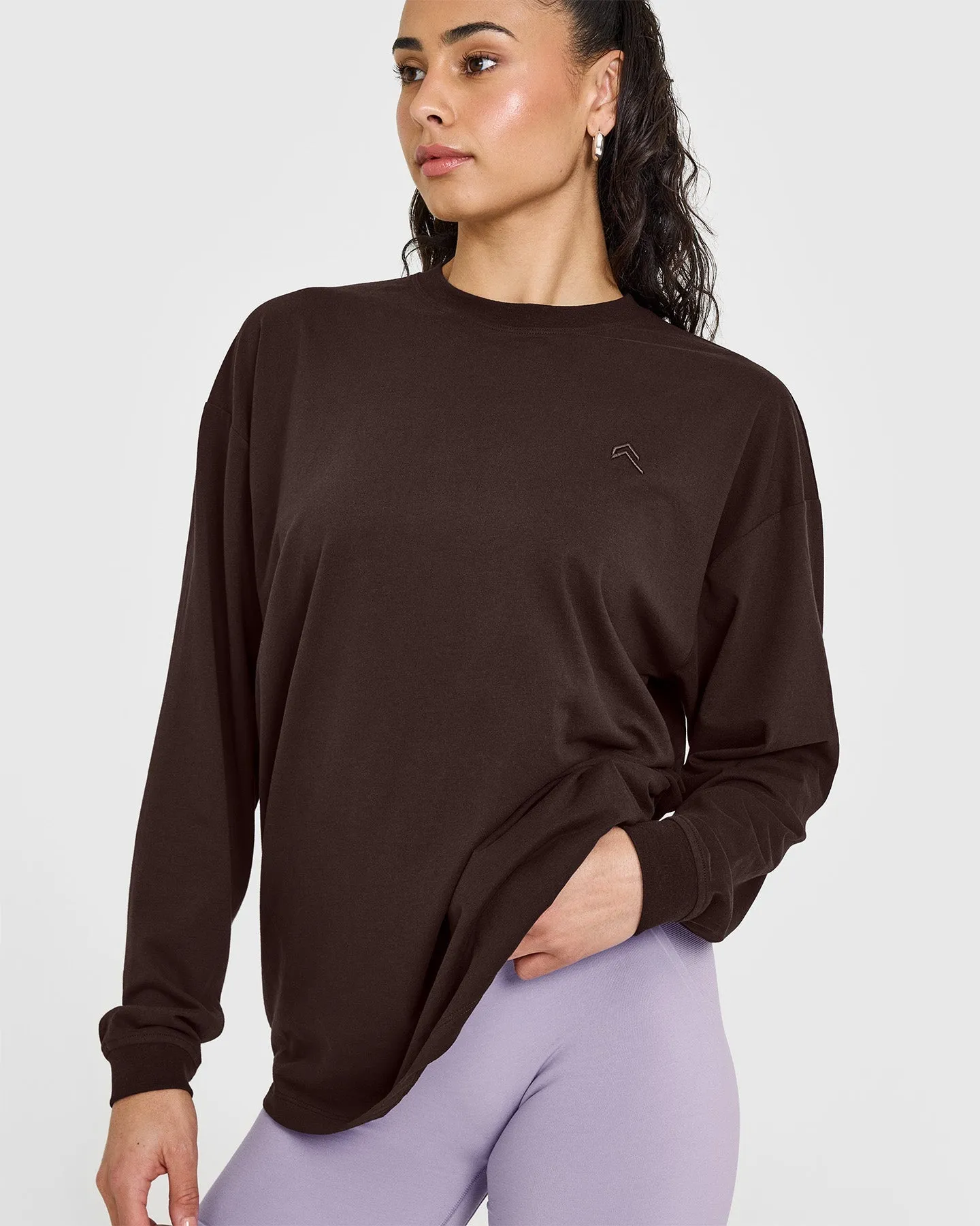 Classic Oversized Lightweight Long Sleeve Top | 70% Cocoa sold by Oner Active product image thumbnail 4