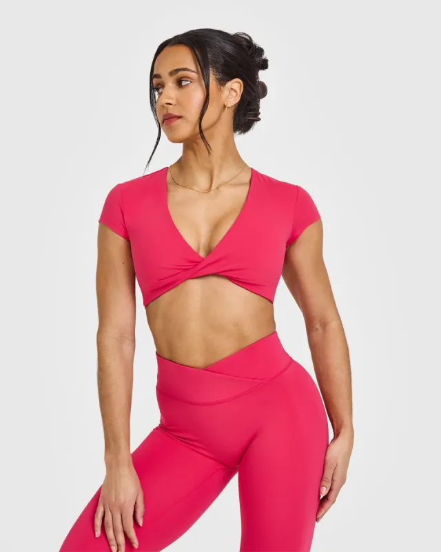 Unified Twist Front Short Sleeve Crop Top | Berry Bloom sold by Oner Active