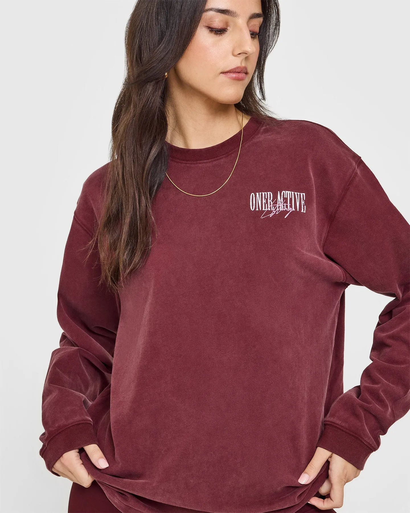 Oner Graphic Washed Long Sleeve Top | Rosewood sold by Oner Active product image thumbnail 4