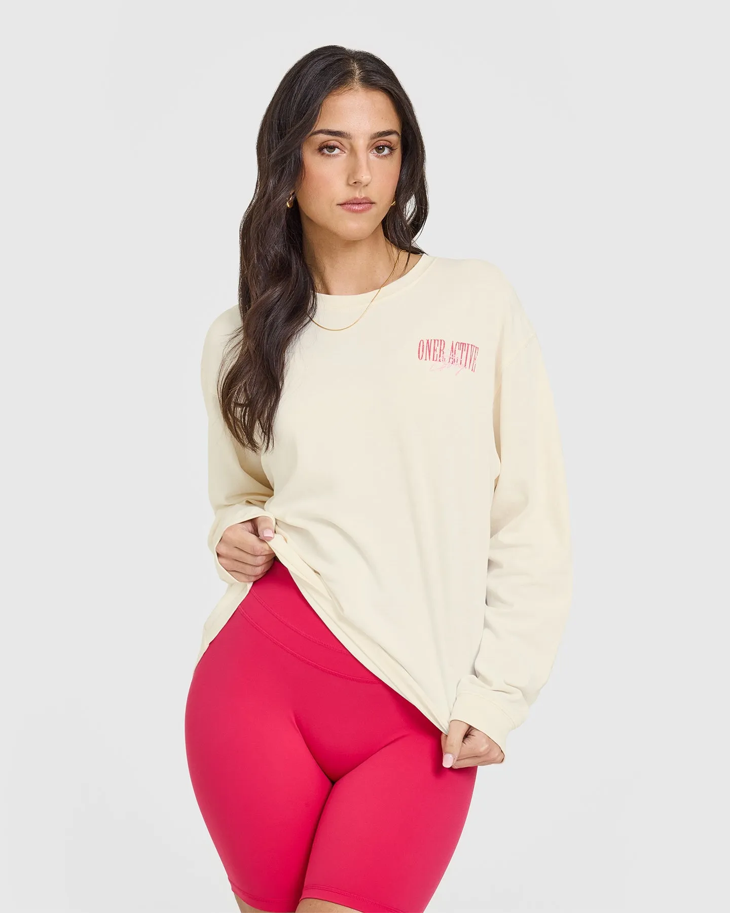 Oner Graphic Washed Long Sleeve Top | Off White sold by Oner Active