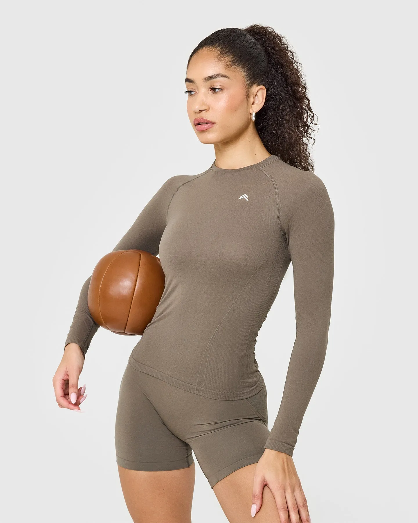 Go To Seamless Fitted Long Sleeve Top | Moss Brown sold by Oner Active product image thumbnail 3