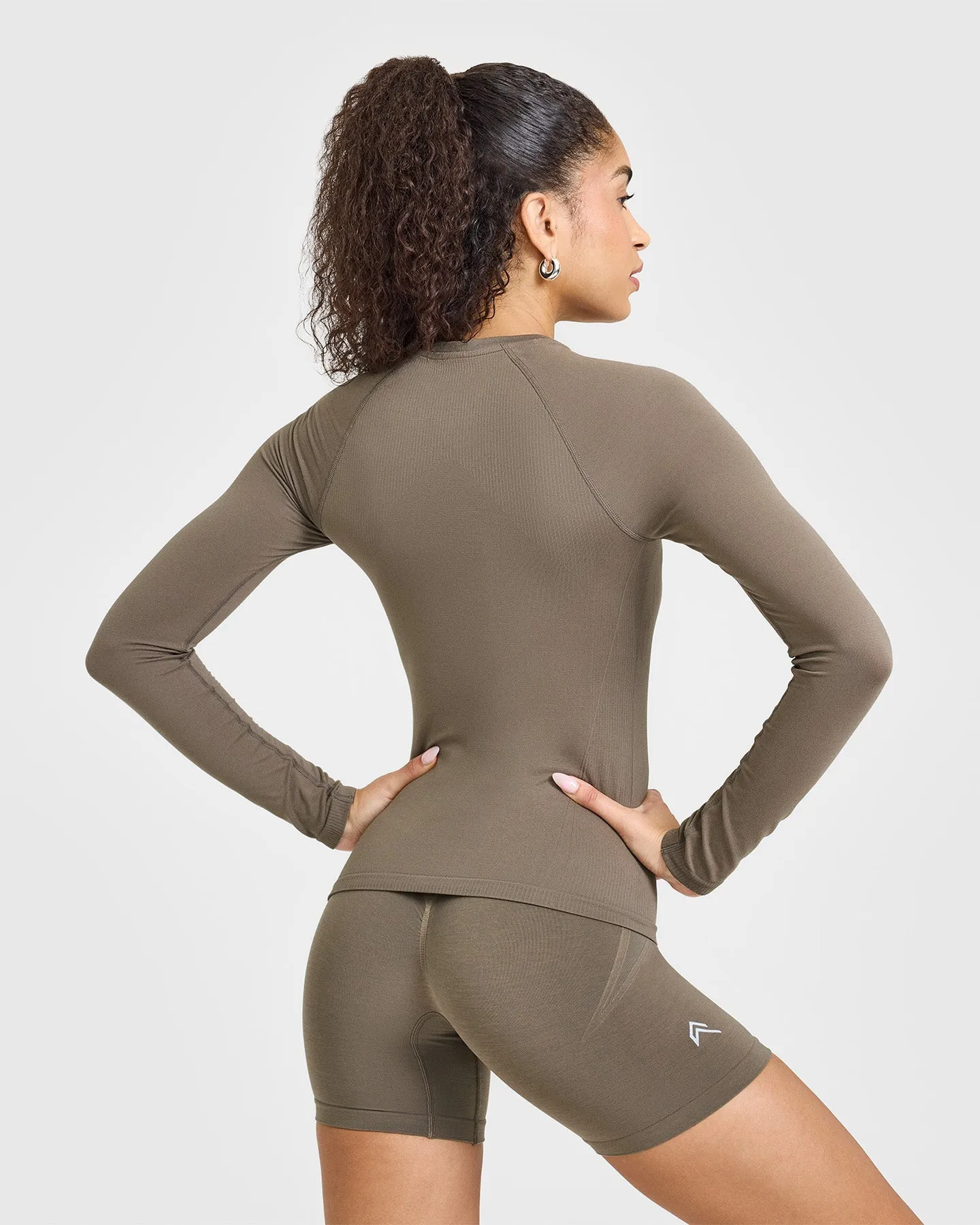 Go To Seamless Fitted Long Sleeve Top | Moss Brown sold by Oner Active product image thumbnail 4