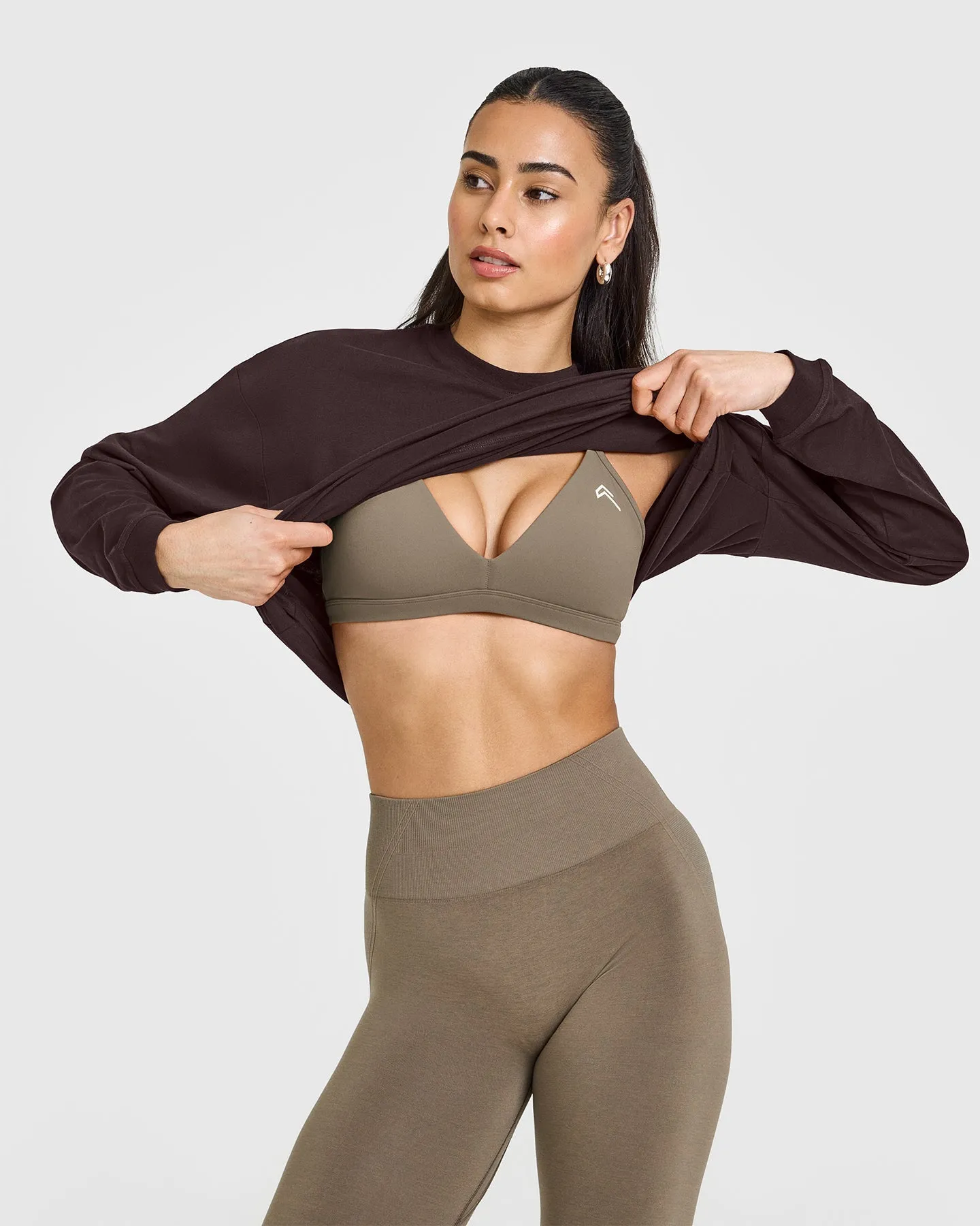 EasyLift™ Ultra Minimal V Neck Bralette | Moss Brown sold by Oner Active product image thumbnail 3