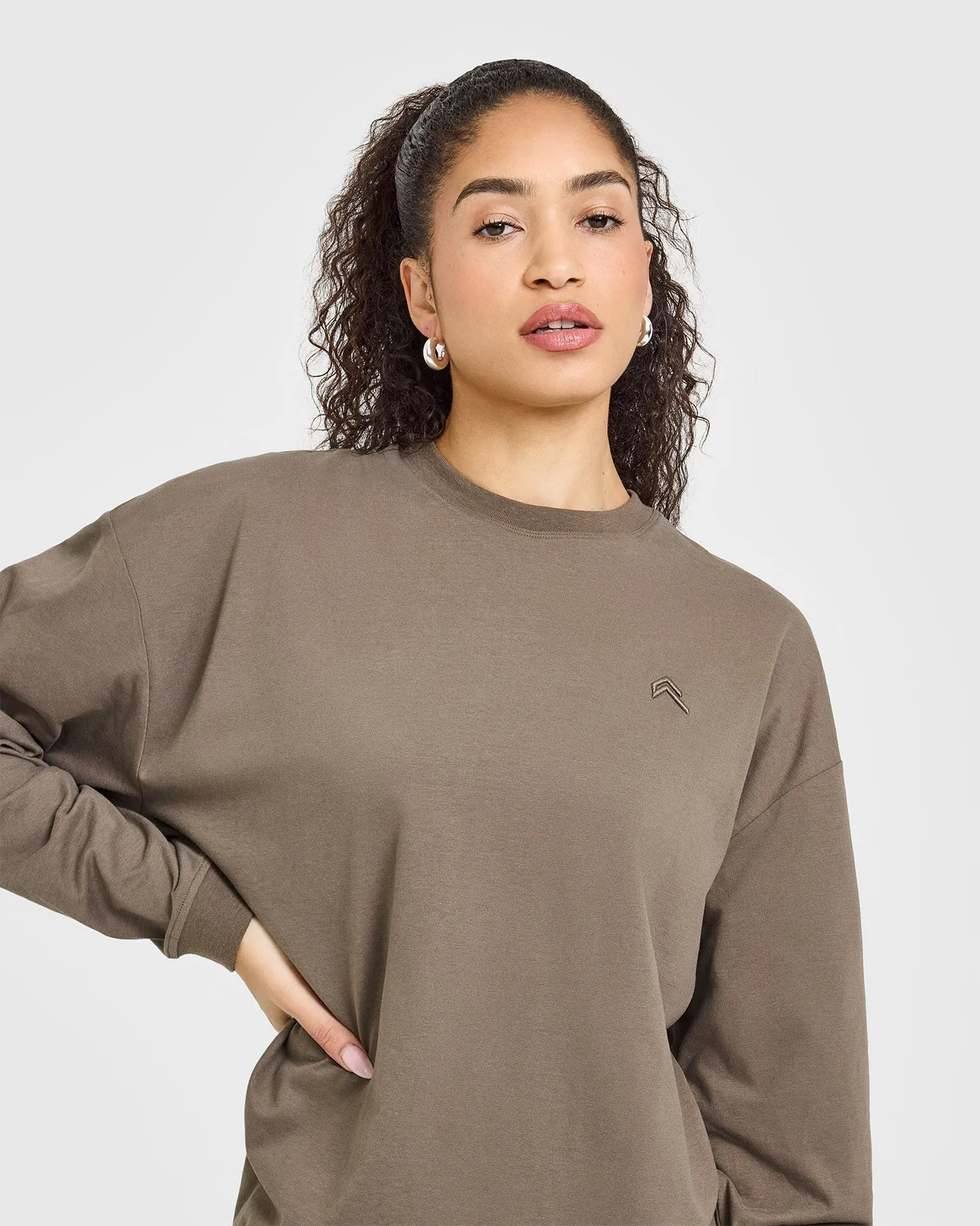 Classic Oversized Lightweight Long Sleeve Top | Moss Brown sold by Oner Active product image thumbnail 4
