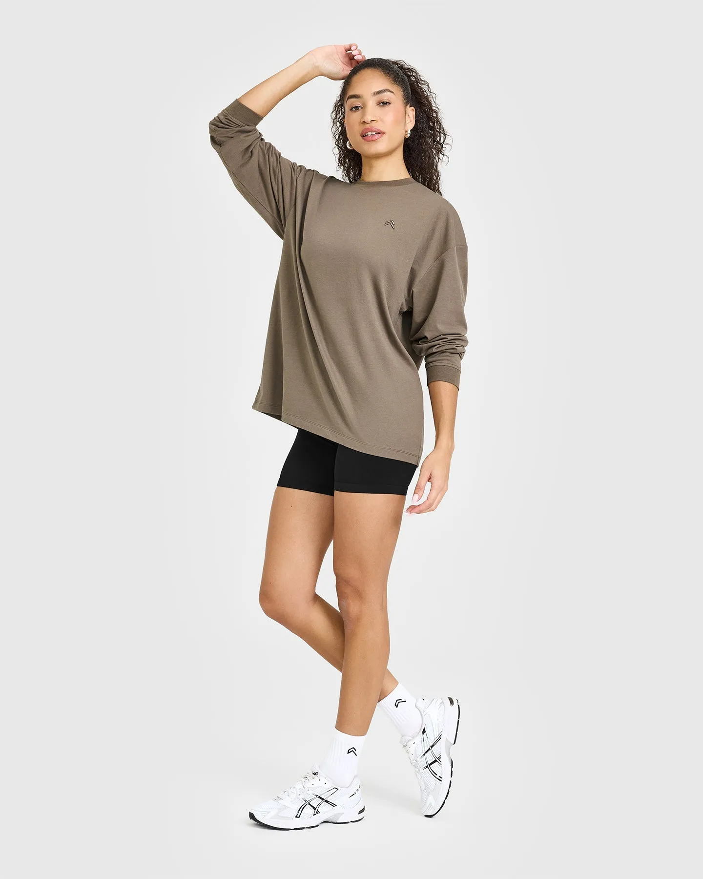 Classic Oversized Lightweight Long Sleeve Top | Moss Brown sold by Oner Active product image thumbnail 3
