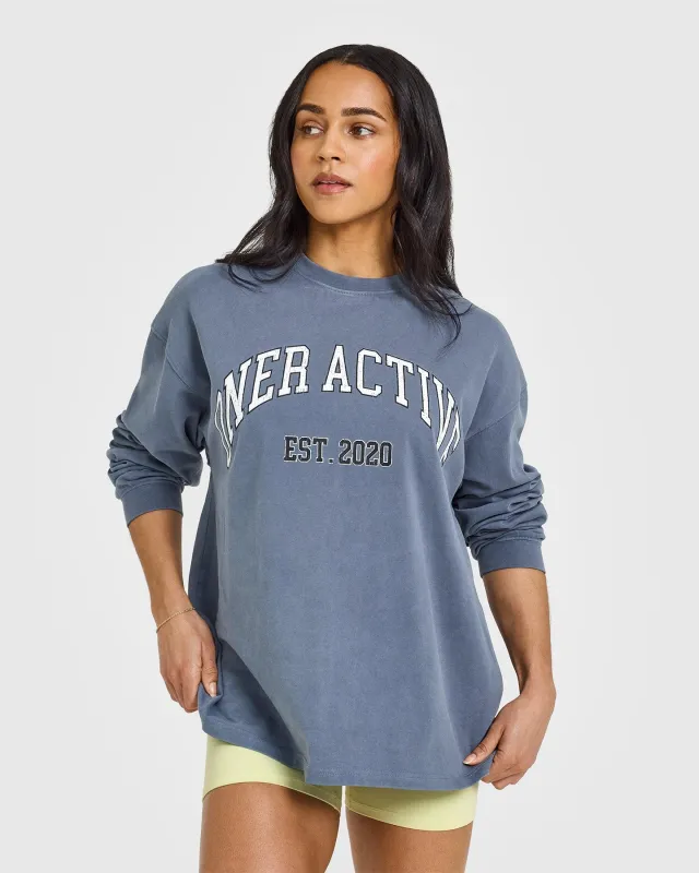 Oner Graphic Washed Long Sleeve Top | Granite Blue sold by Oner Active