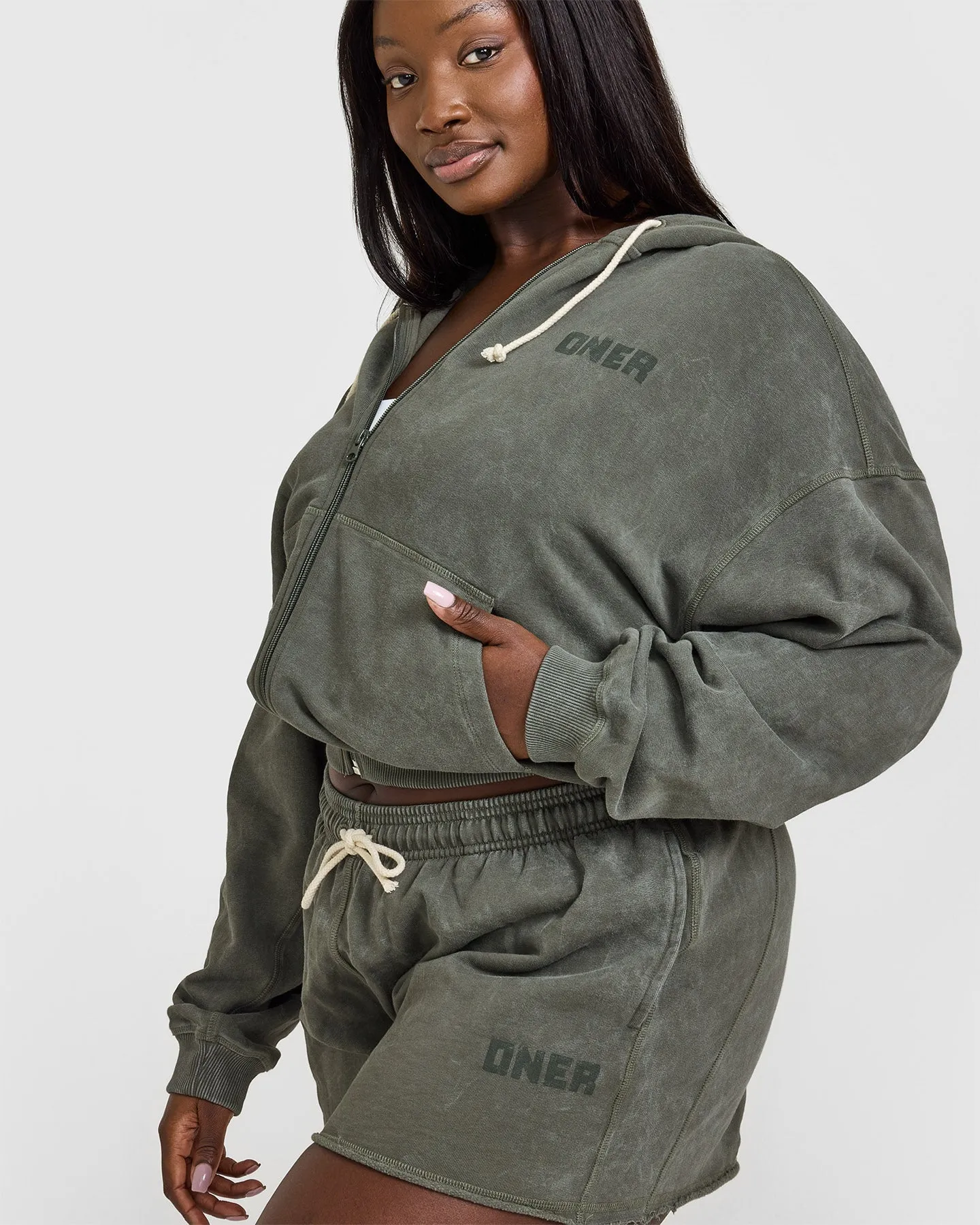 Raw Lounge Oversized Zip Hoodie | Washed Dark Khaki sold by Oner Active product image thumbnail 4