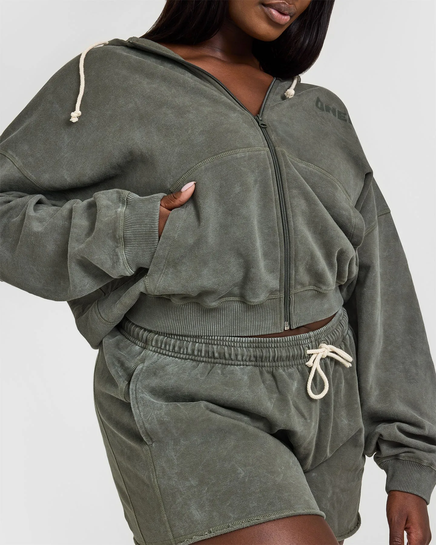 Raw Lounge Oversized Zip Hoodie | Washed Dark Khaki sold by Oner Active product image thumbnail 5