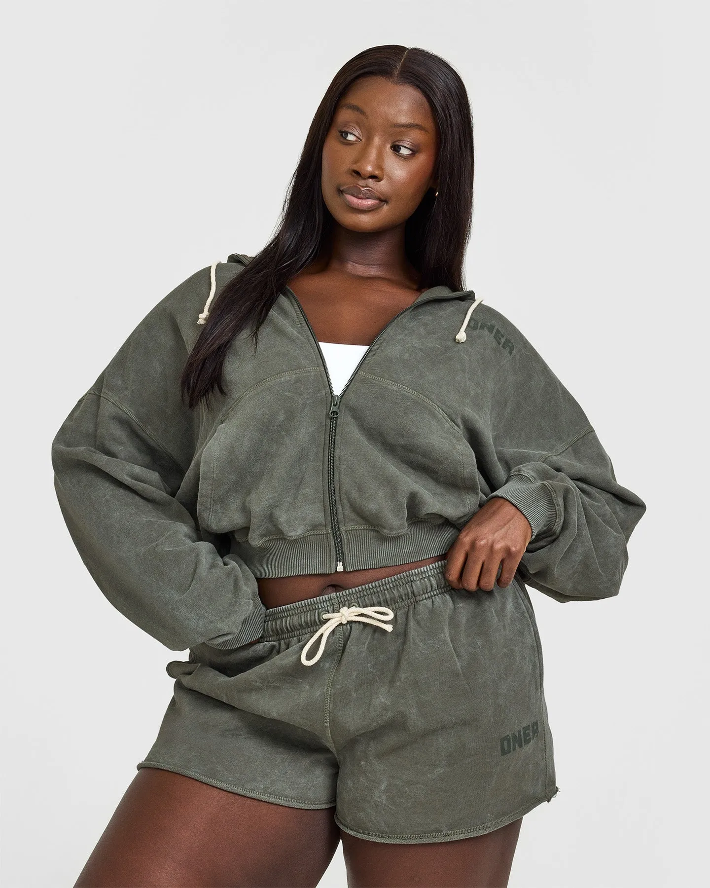 Raw Lounge Oversized Zip Hoodie | Washed Dark Khaki sold by Oner Active