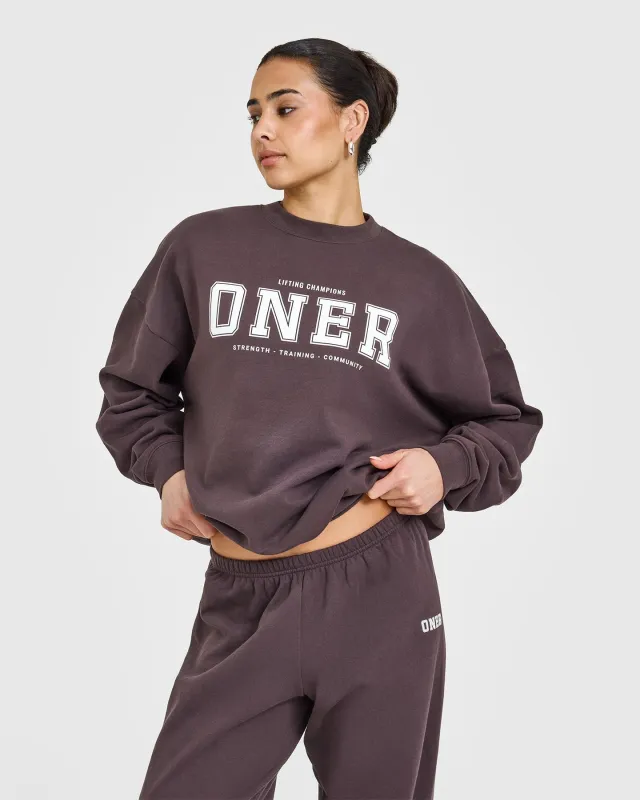Mid Weight Sweatshirt With Printed Logo | Umber Brown sold by Oner Active