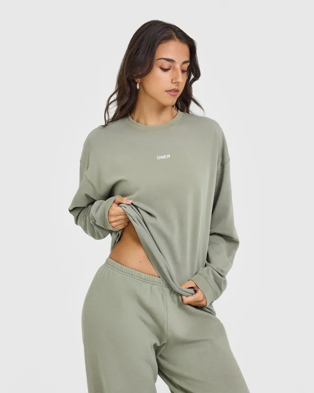 Oversized Washed Long Sleeve Top | Washed Soft Sage Green sold by Oner Active