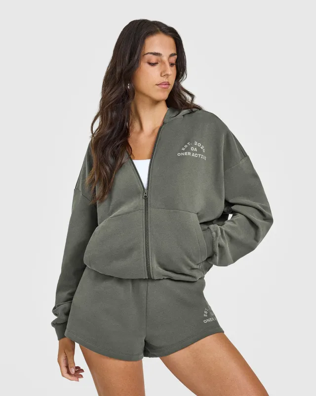 Lightweight Zip Through Hoodie with Graphic | Dark Khaki sold by Oner Active
