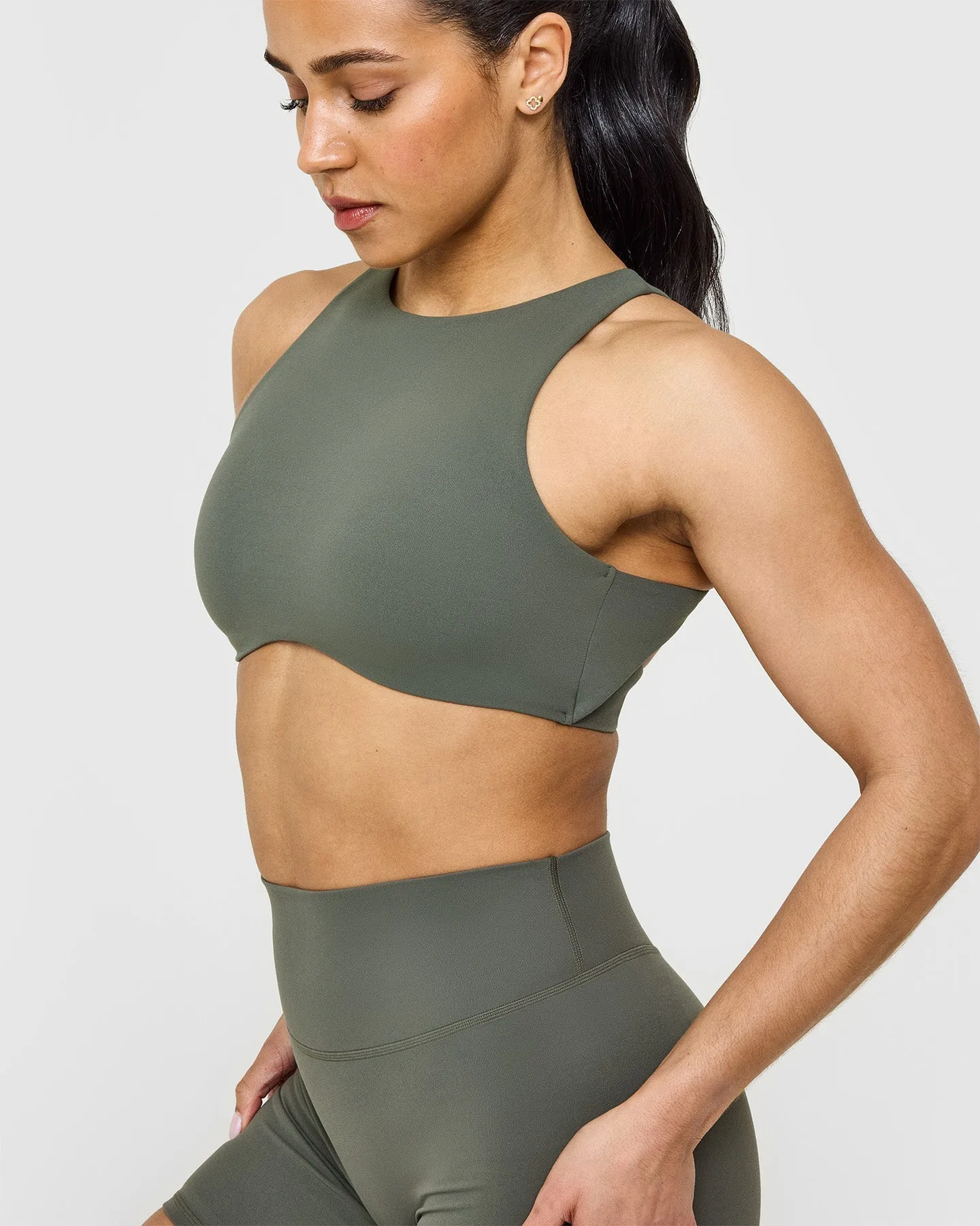SoftMotion™ High Neck Sports Bra | Dark Khaki sold by Oner Active product image thumbnail 5