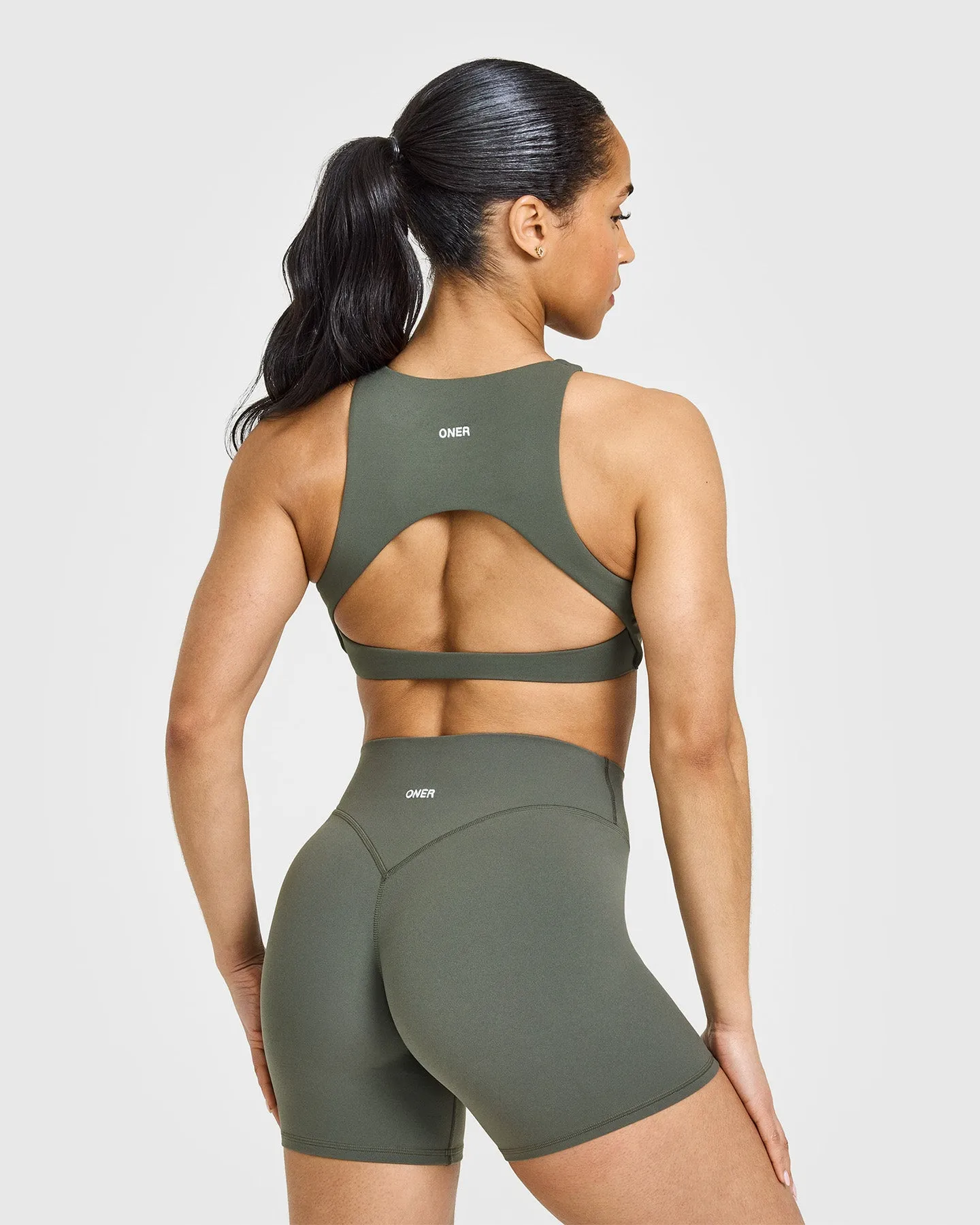 SoftMotion™ High Neck Sports Bra | Dark Khaki sold by Oner Active product image thumbnail 2