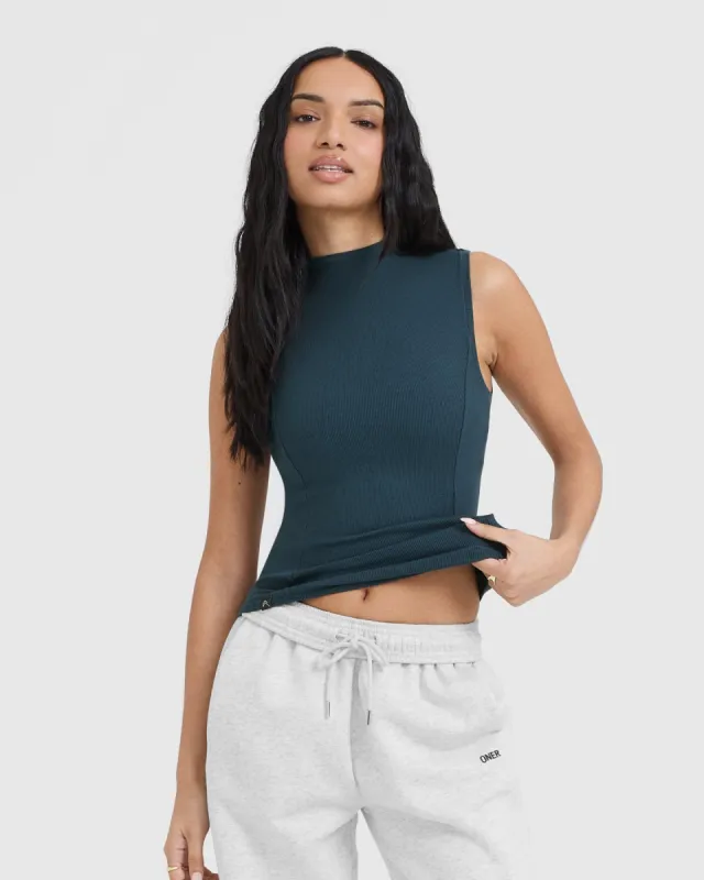 Mellow Rib Mock Neck Tank | Oil Blue sold by Oner Active