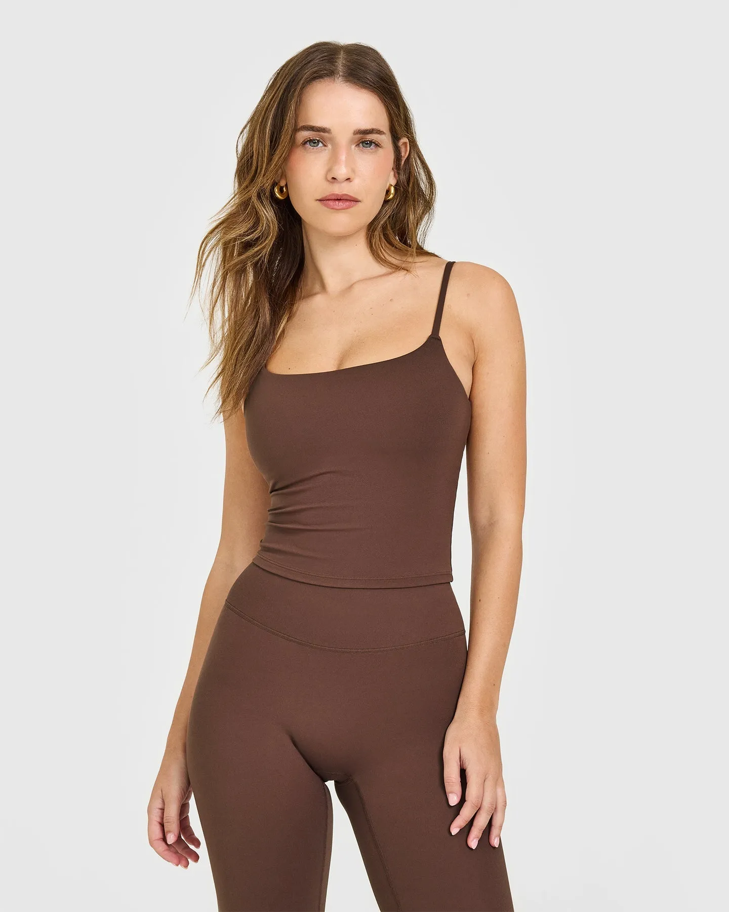 SoftMotion™ Strappy Mid Vest with Built in Bra Shelf | Espresso Brown sold by Oner Active