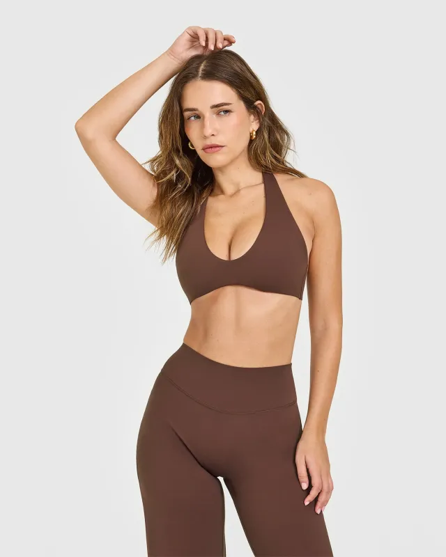 SoftMotion™ Minimal Halter Neck Bralette | Espresso Brown sold by Oner Active