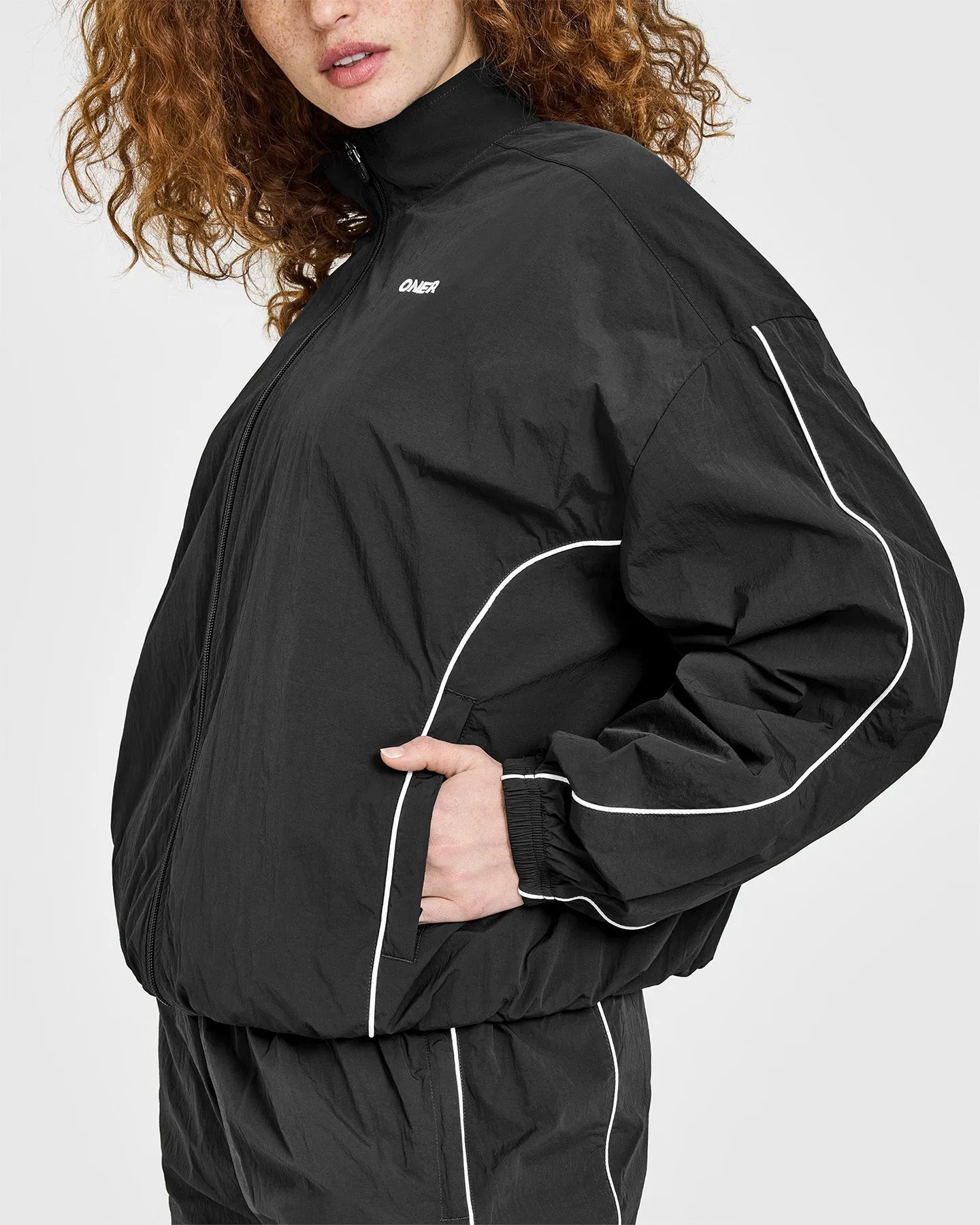 Oversized Piped Woven Track Jacket | Soft Black sold by Oner Active product image thumbnail 5