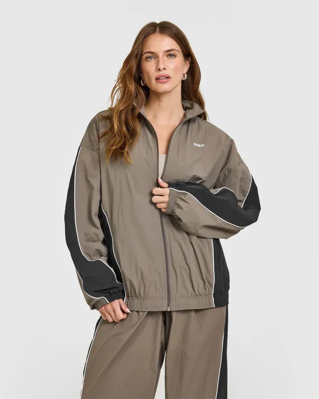 Oversized Piped Woven Track Jacket | Moss Brown sold by Oner Active