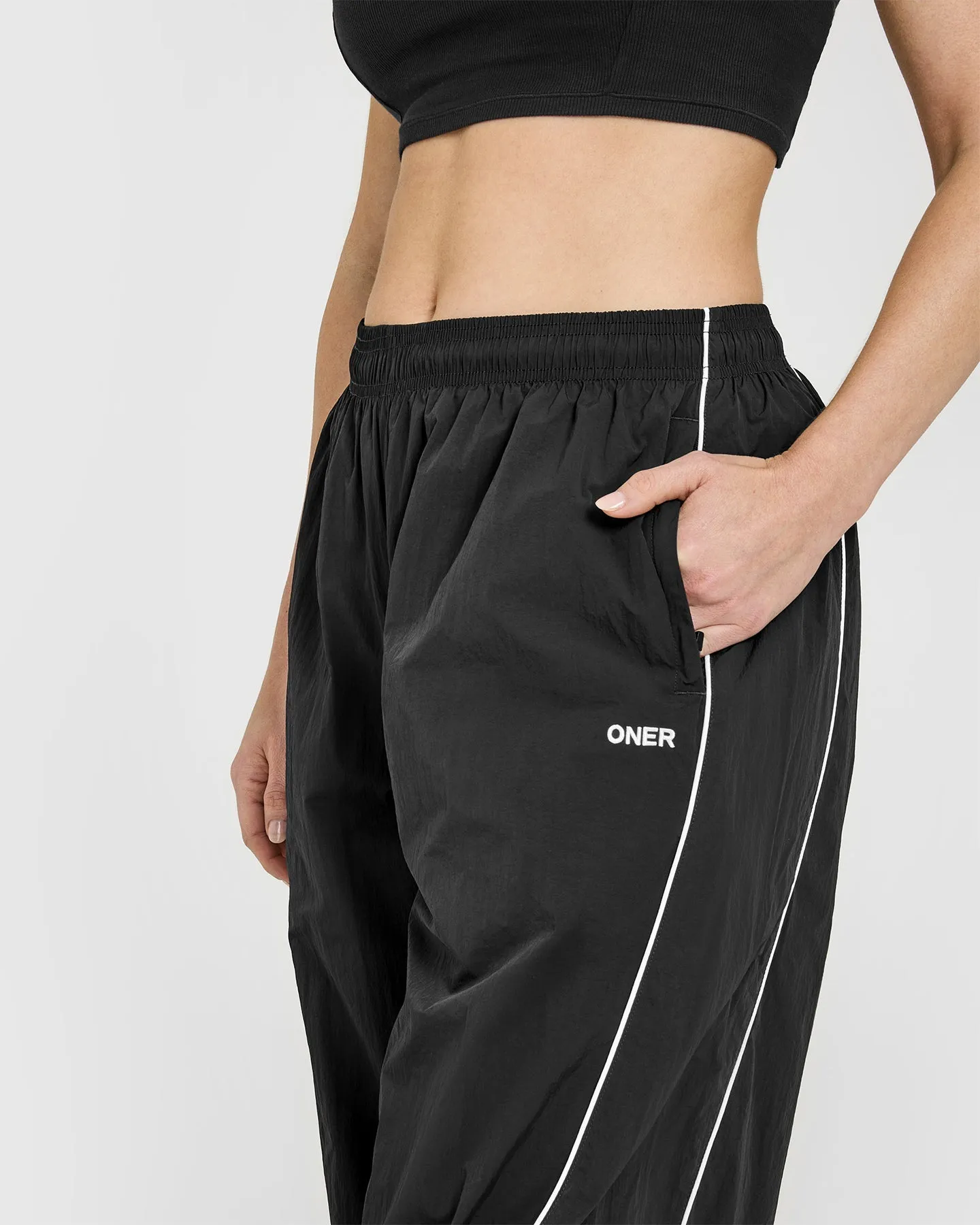 Oversized Piped Woven Straight Leg Track Bottoms | Soft Black sold by Oner Active product image thumbnail 5
