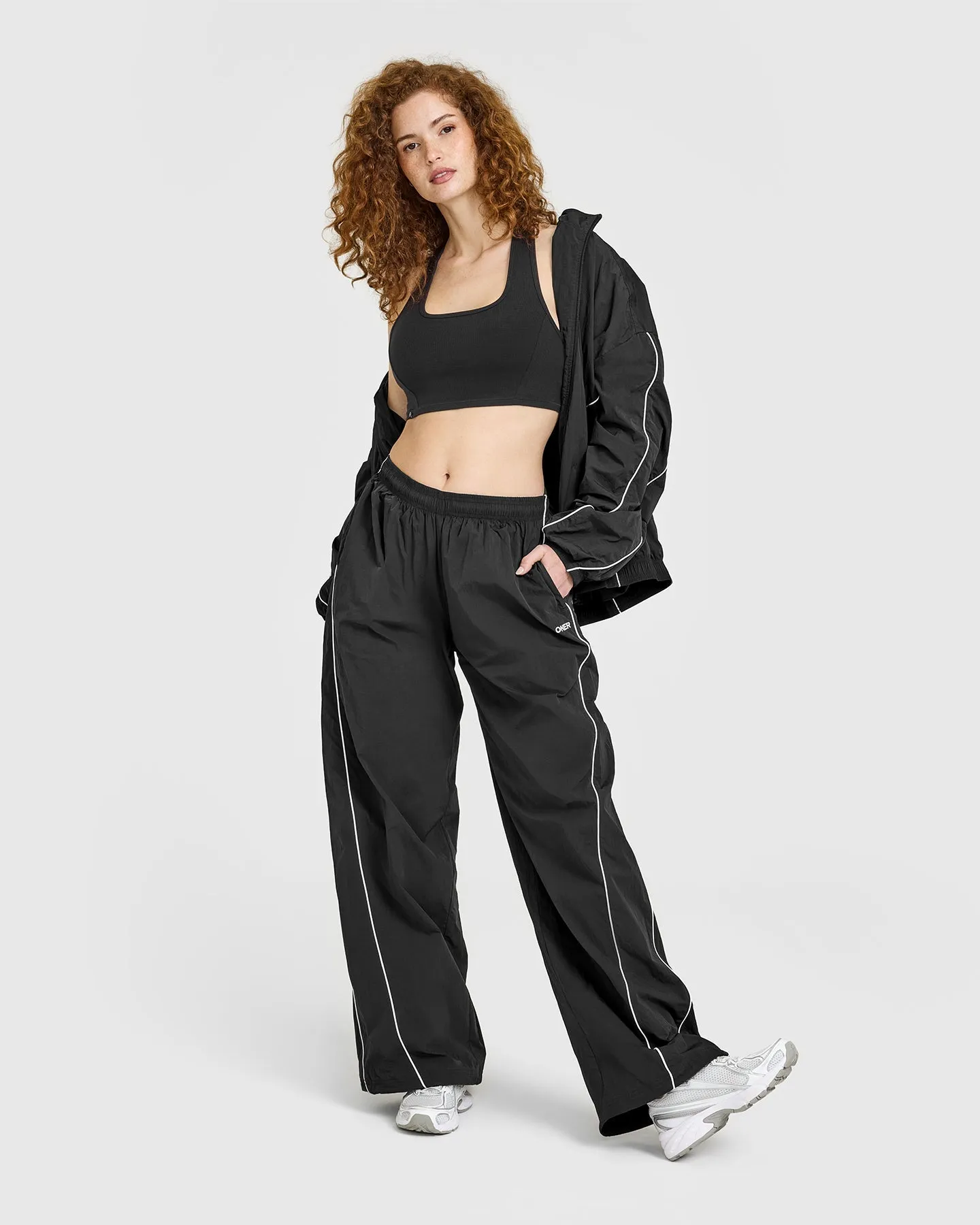 Oversized Piped Woven Straight Leg Track Bottoms | Soft Black sold by Oner Active product image thumbnail 3