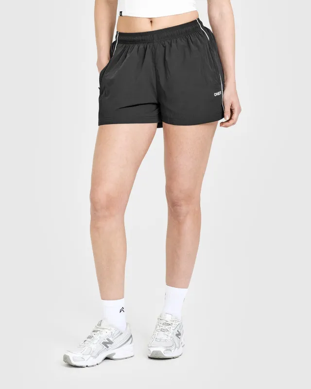 Oversized Piped Woven Track Shorts | Soft Black sold by Oner Active