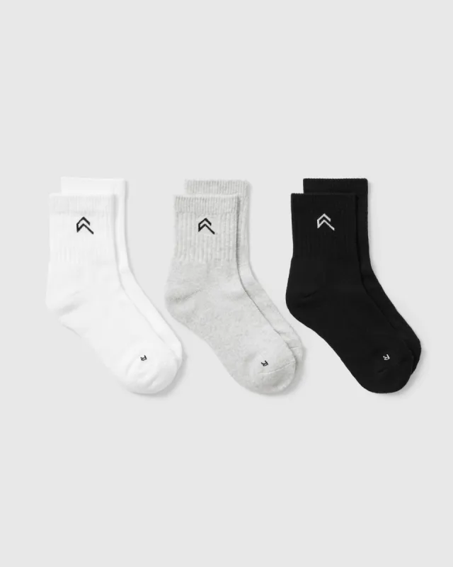 Mid Crew Socks 3 Pack | Grey/White/Black sold by Oner Active