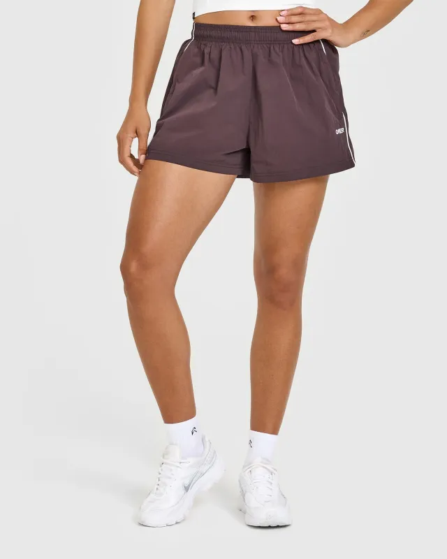 Oversized Piped Woven Track Shorts | Deep Umber Brown sold by Oner Active