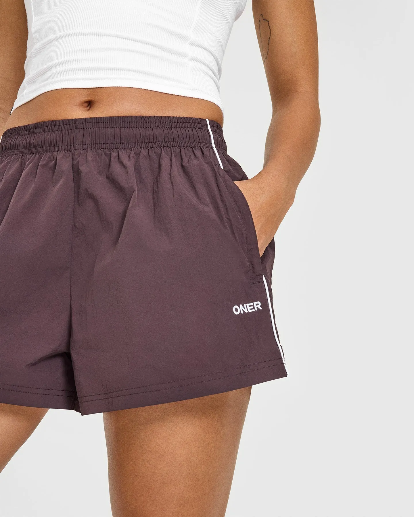 Oversized Piped Woven Track Shorts | Deep Umber Brown sold by Oner Active product image thumbnail 5