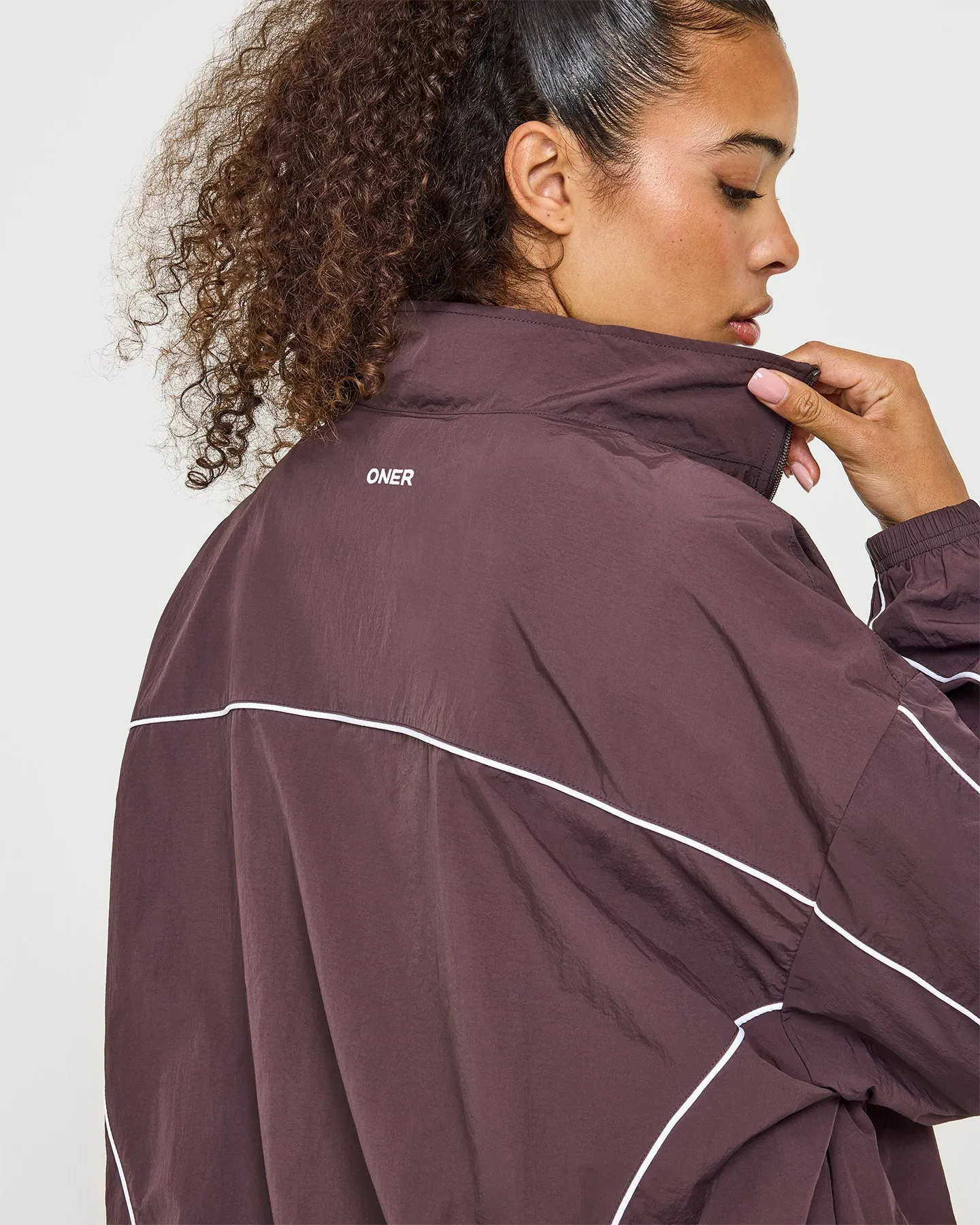 Oversized Piped Woven Track Jacket | Deep Umber Brown sold by Oner Active product image thumbnail 4