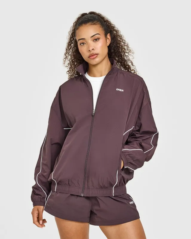 Oversized Piped Woven Track Jacket | Deep Umber Brown sold by Oner Active