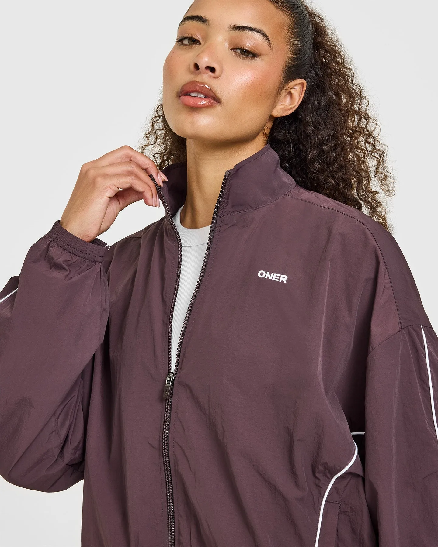 Oversized Piped Woven Track Jacket | Deep Umber Brown sold by Oner Active product image thumbnail 5