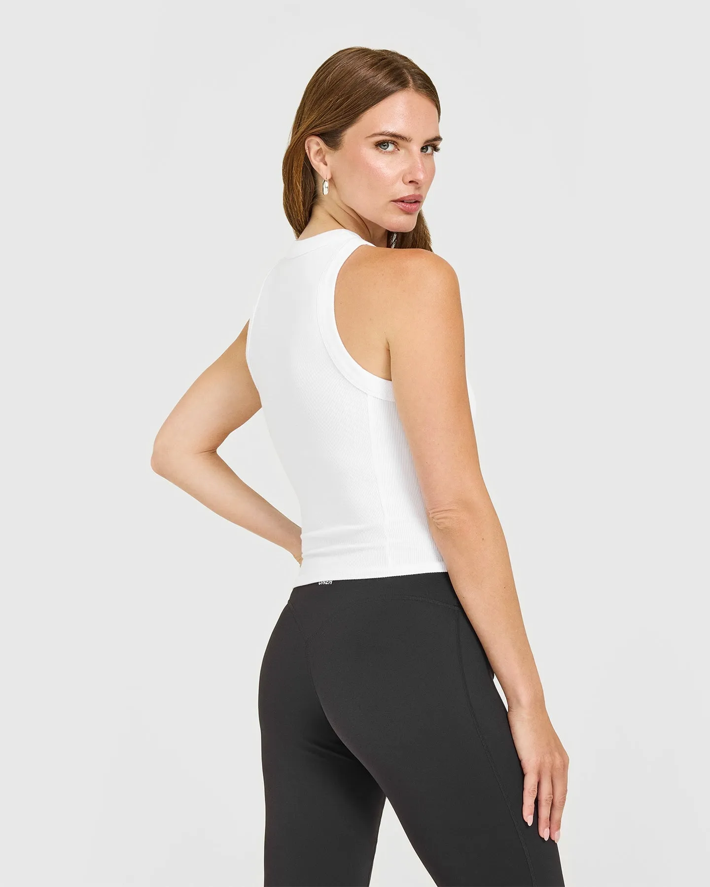 Mellow™ Rib High Neck Mid Tank Top | White sold by Oner Active product image thumbnail 2