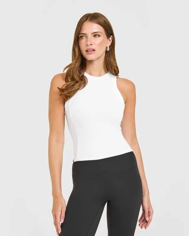 Mellow™ Rib High Neck Mid Tank Top | White sold by Oner Active