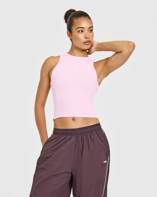 Mellow™ Rib High Neck Mid Tank Top | Chalk Pink sold by Oner Active