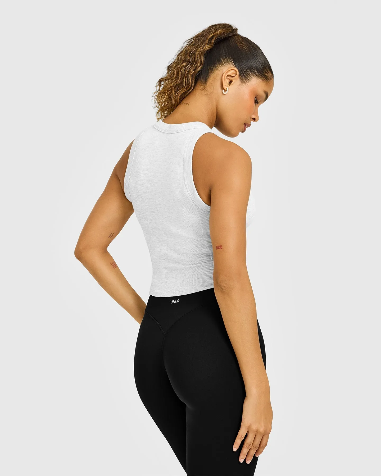 Mellow™ Rib High Neck Mid Tank Top | Light Grey Marl sold by Oner Active product image thumbnail 2