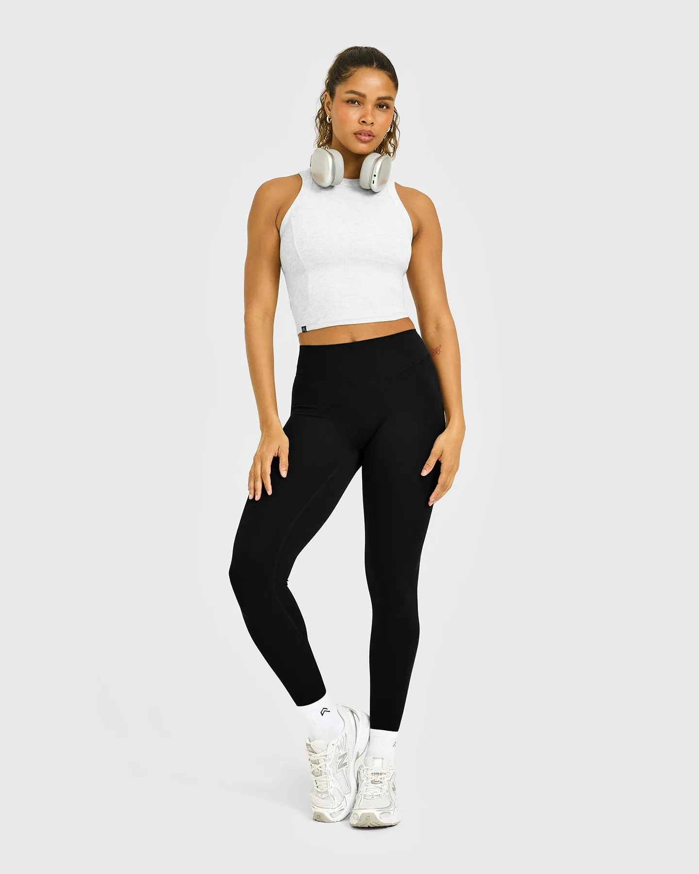 Mellow™ Rib High Neck Mid Tank Top | Light Grey Marl sold by Oner Active product image thumbnail 3