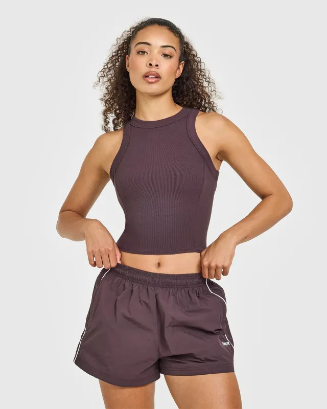 Mellow™ Rib High Neck Mid Tank Top | Umber Brown sold by Oner Active
