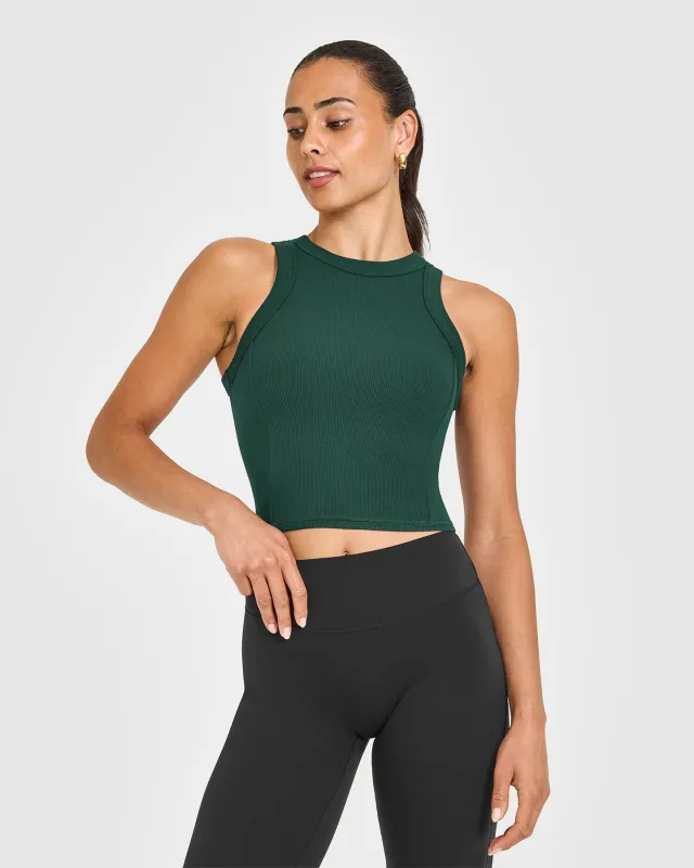 Mellow™ Rib High Neck Mid Tank Top | Racing Green sold by Oner Active