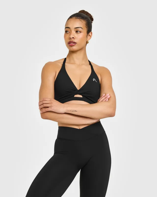 Unified Twist Sports Bra White Logo | Black sold by Oner Active